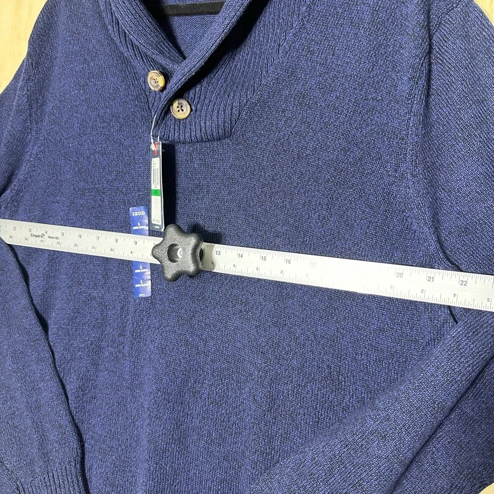 NWT Izod‎ Men’s Knit Shawl Neck Pullover Sweater Size Large Navy Blue Cotton